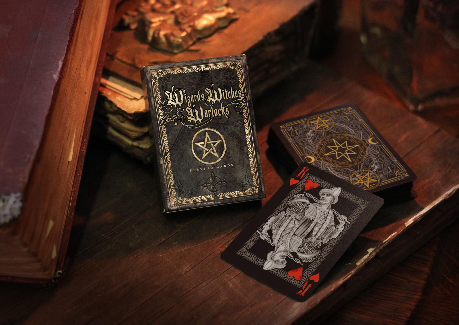 Wizards, Witches & Warlocks Waterproof Playing Cards | Black, Gold & Red