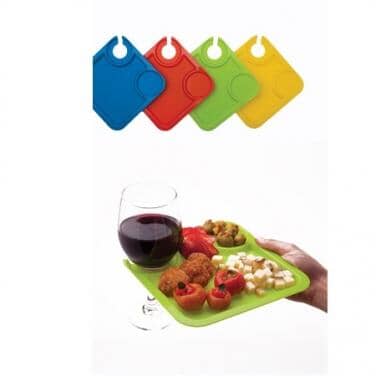Wine & Food Party Plates – Set of 4 Colorful Stemware Holder Plates
