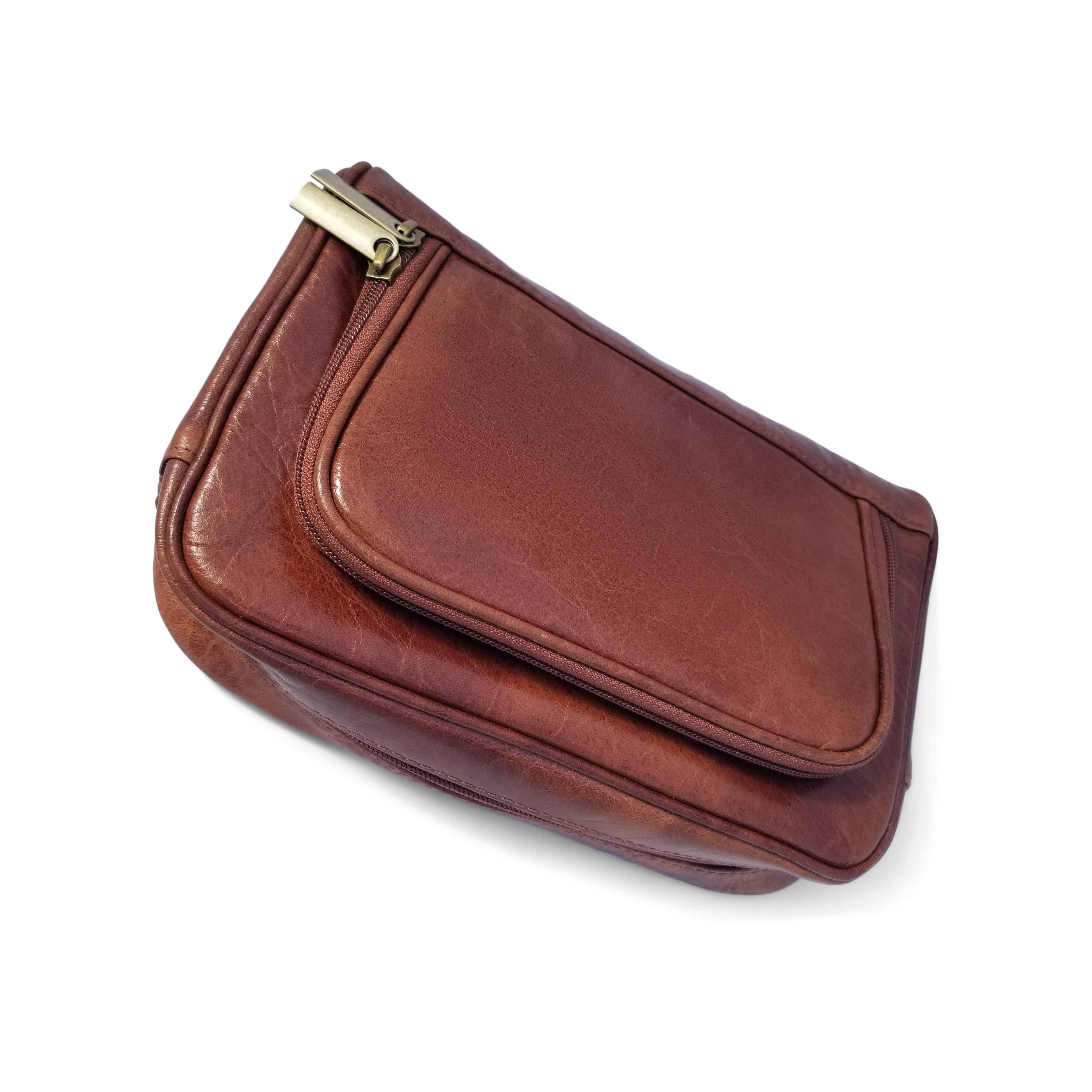  Leather Dopp Kit, Men's Chocolate Leather Travel Kit