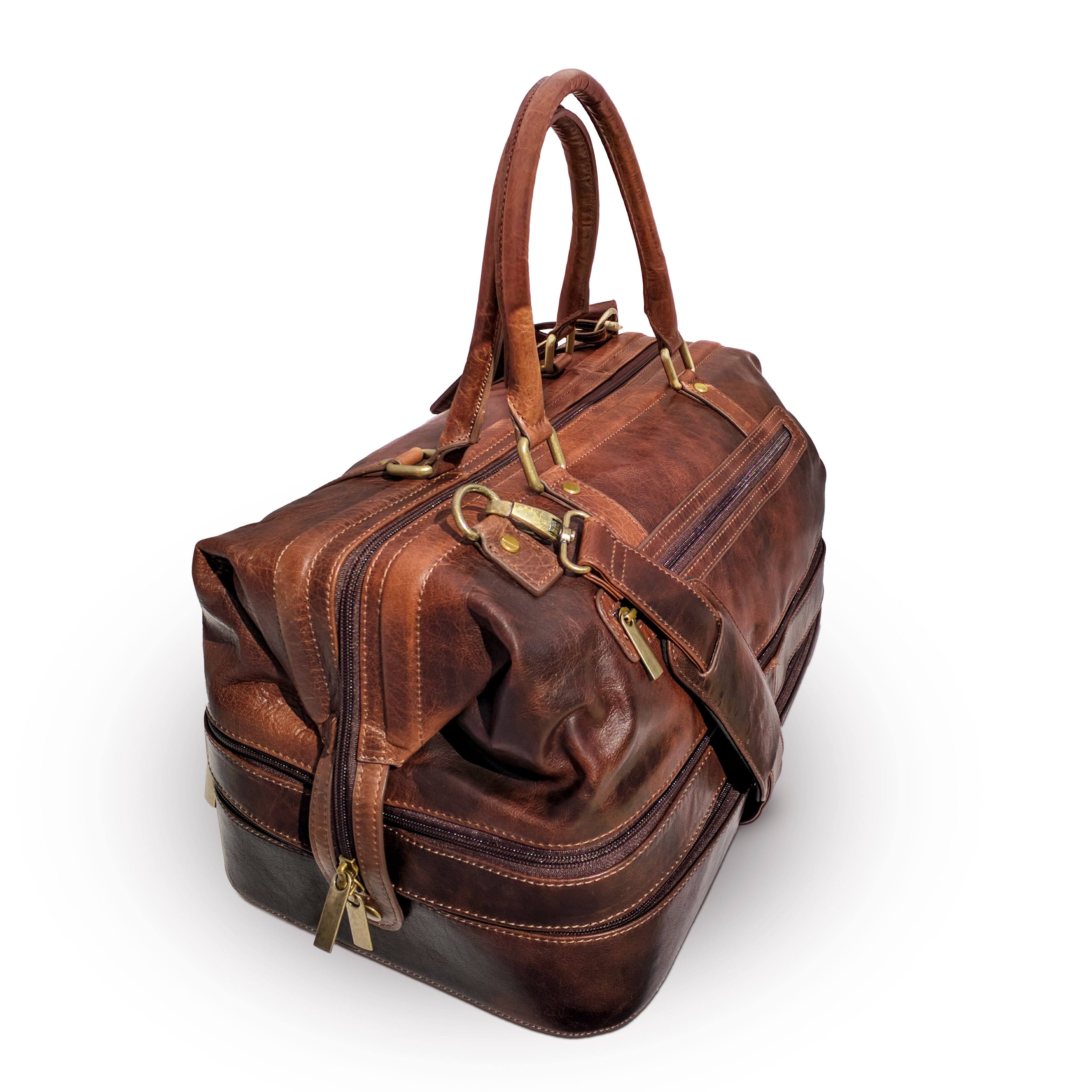 Mens Leather Weekender Bag with Shoe Compartment