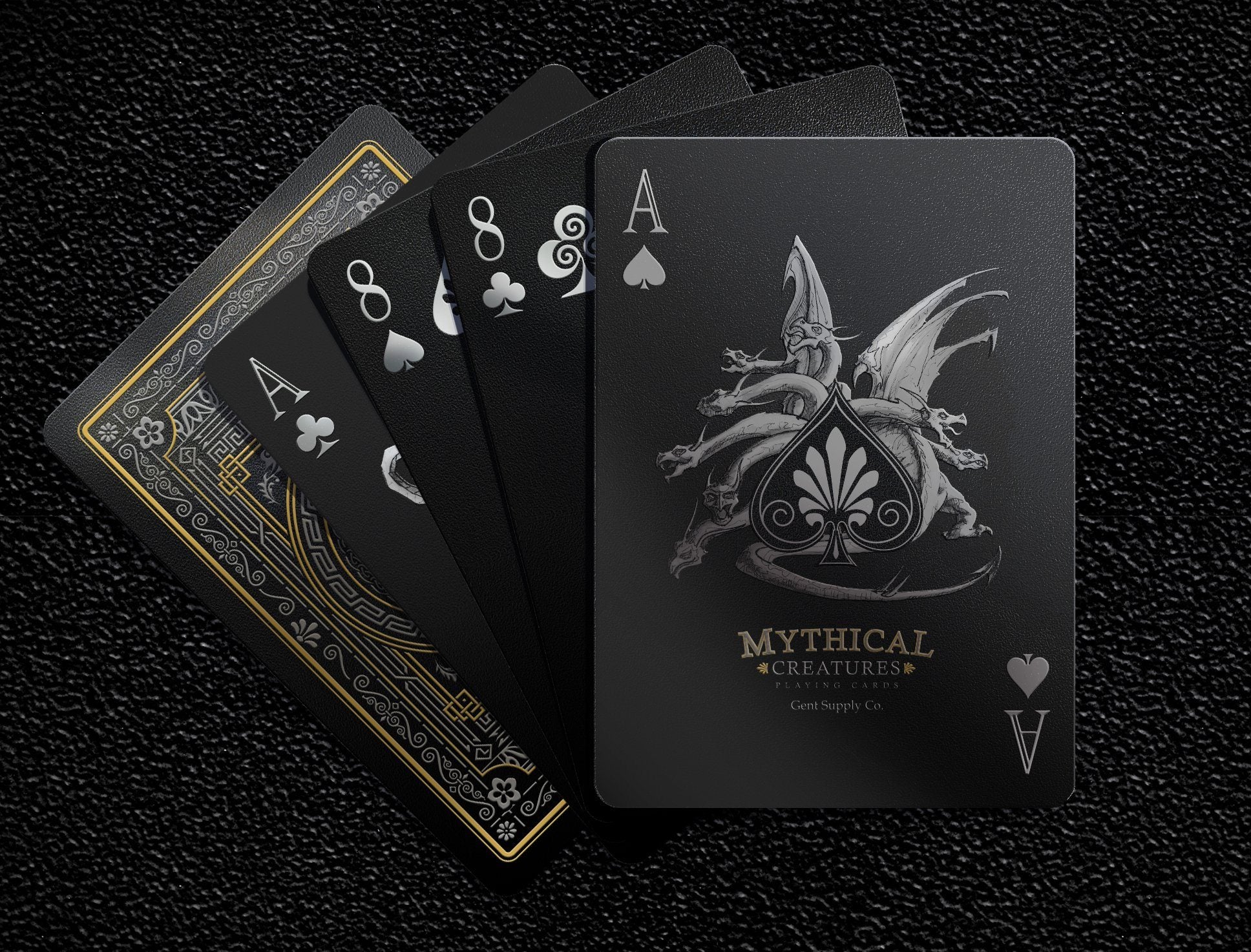 Gent Supply Mythical Creatures - Black Silver & Gold Edition Playing Cards